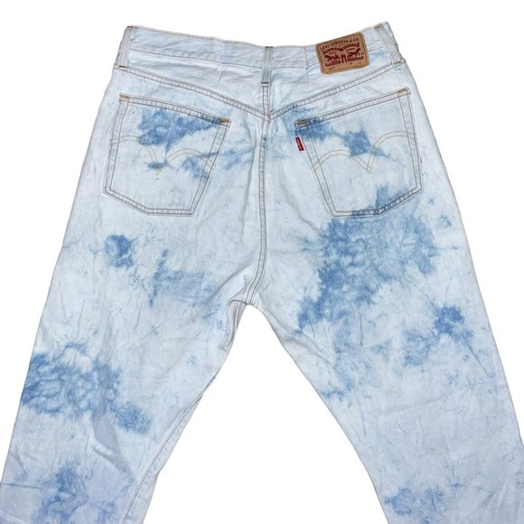 Levis 501 Button Fly Straight Leg Jeans Mens 32 25 Bleached Stonewash Pockets - Picture 6 of 8